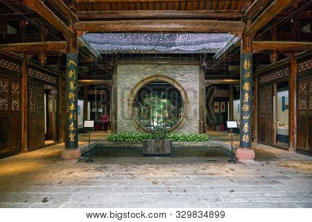 SHENZHEN, CHINA - CIRCA APRIL, 2019: interior shot of a building in Gankeng Hakka Town in Shenzhen. Gankeng Hakka Town is a tourist attraction by OCT Group.