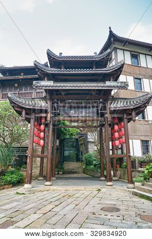 SHENZHEN, CHINA - CIRCA APRIL, 2019: Gankeng Hakka Town urban landscape. Gankeng Hakka Town is a tourist attraction by OCT Group.