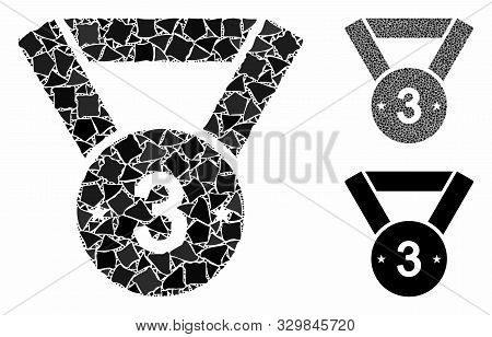 Medal Third Composition Of Uneven Parts In Different Sizes And Shades, Based On Medal Third Icon. Ve