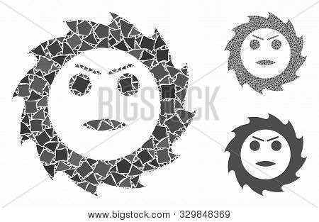 Gear Angry Smiley Composition Of Tremulant Elements In Variable Sizes And Color Hues, Based On Gear 