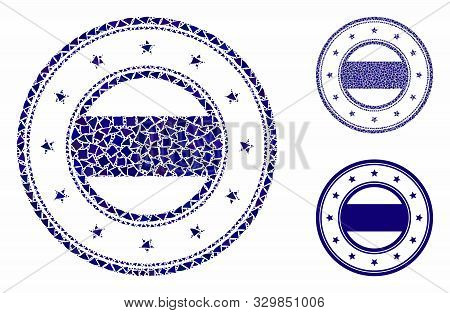 Double Round Starred Frame Mosaic Of Abrupt Pieces In Different Sizes And Color Tones, Based On Doub