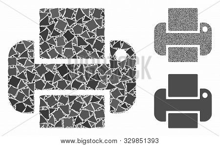 Printer Composition Of Raggy Parts In Various Sizes And Color Hues, Based On Printer Icon. Vector Ro