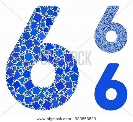 6 Digit Composition Of Rough Pieces In Different Sizes And Shades, Based On 6 Digit Icon. Vector Rug