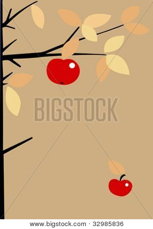 manzana roja sobre fondo marrón, vector illustration