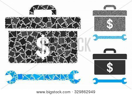 Dollar Toolbox Composition Of Irregular Items In Different Sizes And Color Tints, Based On Dollar To