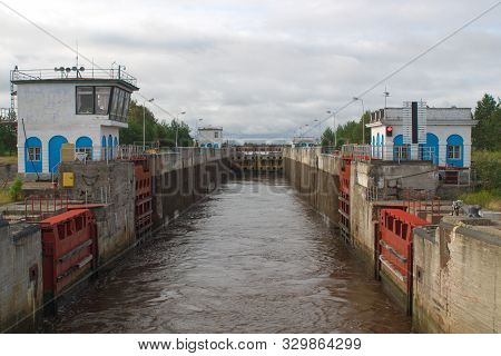 Belomorsk, Karelia, Russia - August 10, 2019: 19th Gateway Of The White Sea-baltic Canal. The Entran