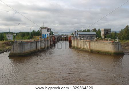 Belomorsk, Karelia, Russia - August 10, 2019: 19th Gateway Of The White Sea-baltic Canal. The Entran