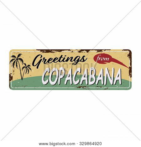 Vintage Touristic Greeting Card - Copacabana, Rio De Janeiro, Vector Illustration