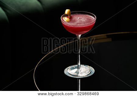 Fresh Cocktail Glass On Glass Table In Night Club Restaurant