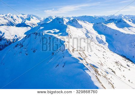 Alpine Mountains Range Landscape In Beauty French, Italian And Swiss Alps Seen From The Plane. Ski R