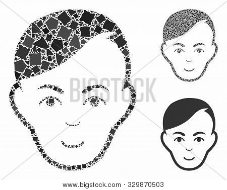 Human Head Mosaic Of Unequal Items In Various Sizes And Color Tinges, Based On Human Head Icon. Vect