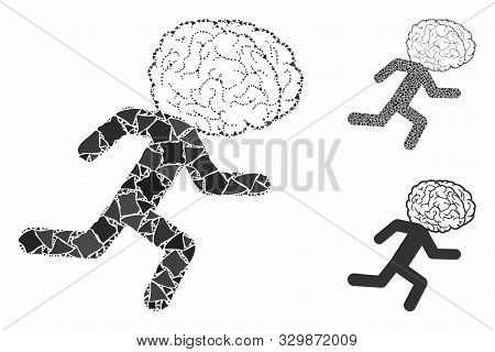 Brain Drain Composition Of Uneven Parts In Various Sizes And Color Tones, Based On Brain Drain Icon.