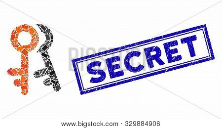 Mosaic Access Keys And Rubber Stamp Seal With Secret Text. Mosaic Vector Access Keys Is Created With