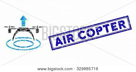 Mosaic Copter Start And Rubber Stamp Seal With Air Copter Text. Mosaic Vector Copter Start Is Design