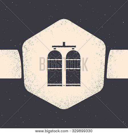Grunge Aqualung Icon Isolated On Grey Background. Oxygen Tank For Diver. Diving Equipment. Extreme S