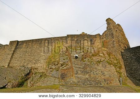 Ruined Walls Of Bourscheid Castle In Luxembourg