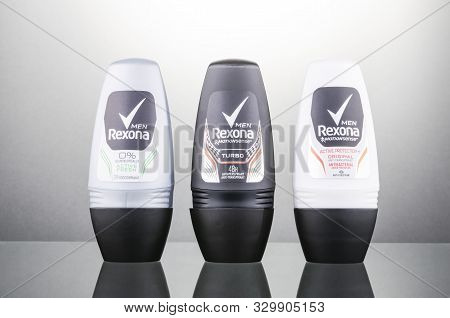 Rexona Deodorant Isolated On Gradient Background. Rexona Is Deodorant And Antiperspirant Brand Found