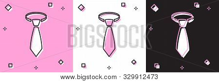 Set Tie Icon Isolated On Pink And White, Black Background. Necktie And Neckcloth Symbol. Vector Illu