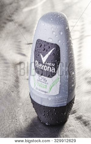 Rexona Deodorant Isolated On Gradient Background. Rexona Is Deodorant And Antiperspirant Brand Found