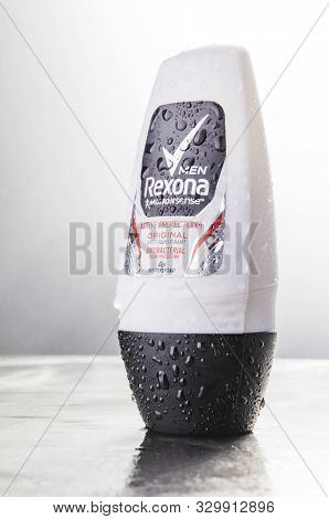 Rexona Deodorant Isolated On Gradient Background. Rexona Is Deodorant And Antiperspirant Brand Found