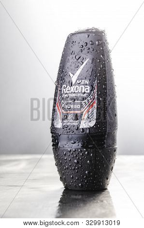 Rexona Deodorant Isolated On Gradient Background. Rexona Is Deodorant And Antiperspirant Brand Found