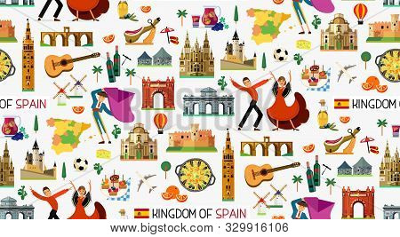 Spain Travel Icons. Spain Travel Map. Vector.