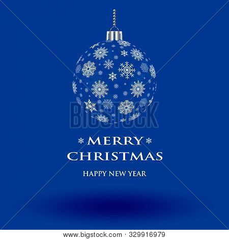 Christmas Bauble Vector With Snowflakes On Blue Background.
Christmas Ornament Or Ball With Merry Ch