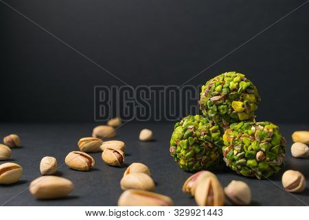 Healthy Snack. Asian Pistachio Candy. Scattered Pistachio Nuts.