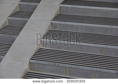 Beton Stairs With Stair Nosing, Rubber Crumb Covering And Entrance Slip Road