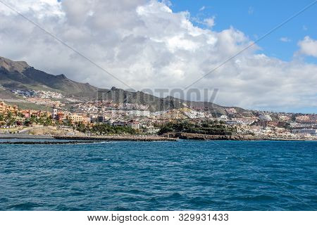 View On The Steep Coast Of Los Gigantes On Canary Island Tenerife With Rocks In Different Colors