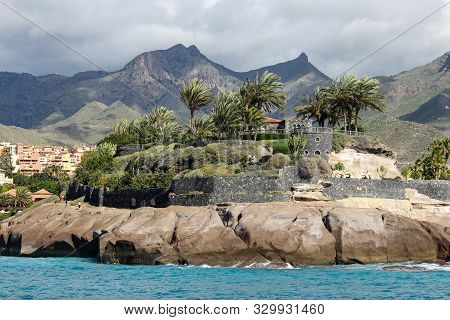 View On The Steep Coast Of Los Gigantes On Canary Island Tenerife With Rocks In Different Colors