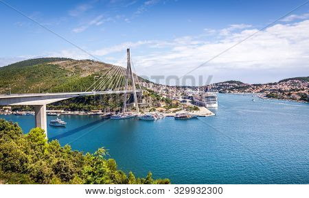 Panorama Of Impressive Franjo Tudman Bridge In Dubrovnik, Croatia