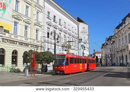 Bratislava, Slovakia - September 03, 2019: Skoda 30t Tram In Bratislava City, Slovakia. The Air-cond