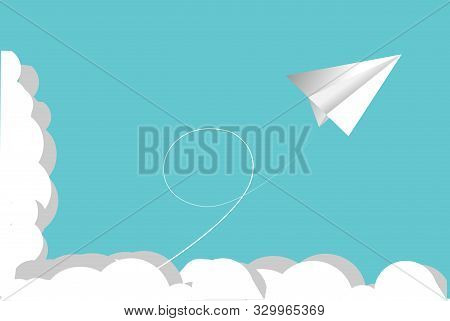 Paper Plane On Blue Sky And Cloud Background.