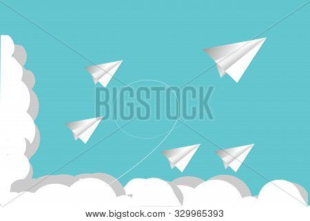 Paper Plane On Blue Sky And Cloud Background.
