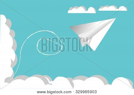 Paper Plane On Blue Sky And Cloud Background.
