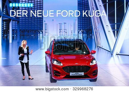 Frankfurt Am Main, Germany - September 17, 2019: Presentation Of The Motor Car Ford Kuga Plug-in-hyb