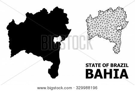 Solid And Mesh Vector Map Of Bahia State. Wire Frame Flat Triangular Mesh In Vector Format, Geograph