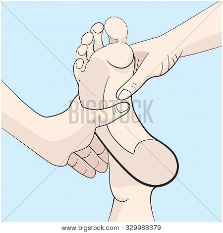 Two Hands Massage One Foot. Vector Illustration.