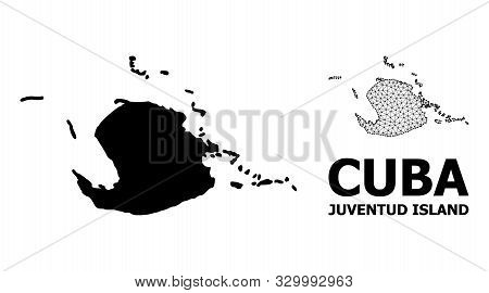 Solid And Mesh Vector Map Of Juventud Island. Wire Frame Flat Polygonal Mesh In Vector Format, Geogr