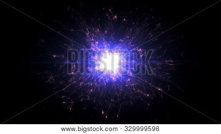 Pink And Purple Futuristic Space Particles In Bright Round Energy Structure. Space Orb Vfx Design El
