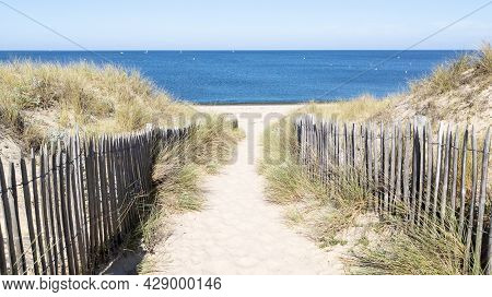 Sandy Dunes Access Coast To Sea Beach In Lege Cap-ferret Coast Atlantic Ocean In West France