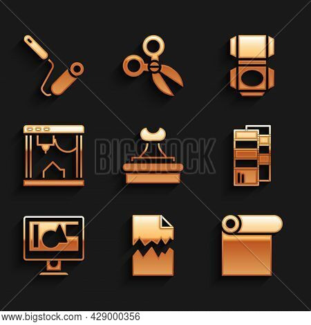 Set Stamp, Torn Document, Roll Of Paper, Pantone, Computer Monitor Screen, 3d Printer, Carton Cardbo