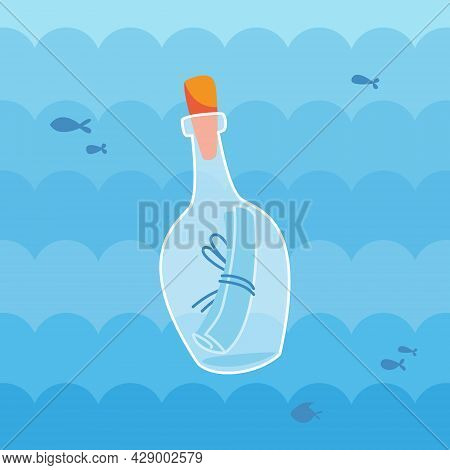 A Bottle Inside Which Is A Folded Piece Of Paper With A Message. Asking For Help In A Bottle Of Rum.