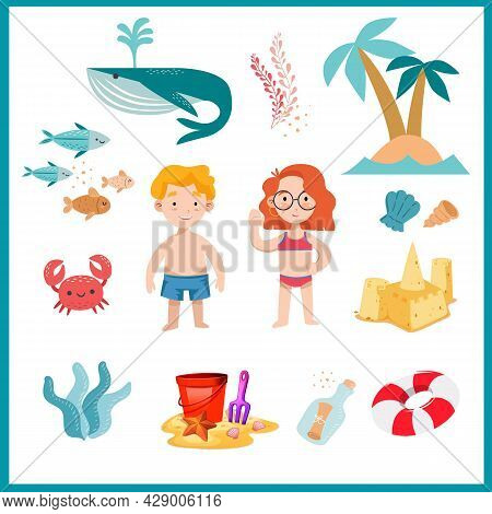 Summer Fun Kids Set With Fun Cute  Beach Graphics