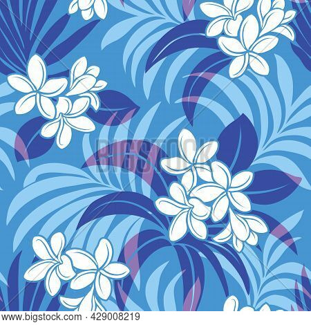 Tropical Hawaiian Pattern With Repeat With Plumeria