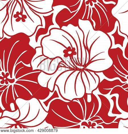 Tropical Hawaiian Pattern With Repeat With Hibiscus
