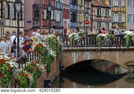 Colmar, France, June 27, 2021 : Petite Venise District Touristic District. Petite Venise Is A Pictur