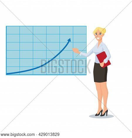 Woman Near The Chart Shows The Growth Curve.