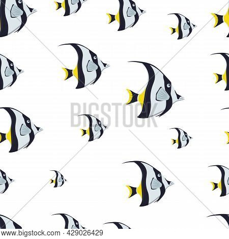 Marine Life Seamless Pattern. Moorish Idol. Vector Illustration